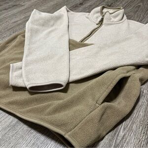 Uniqlo Sherpa Fleece Half Zip Pullover Jacket Mens L Beige Tan Outdoor